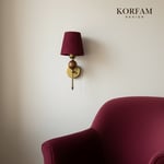 Bordo Keten Şerit Kumaş Başlık Ahşap Top Detaylı Kablosuz Pilli Aplik