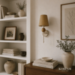 Bordo Keten Şerit Kumaş Başlık Ahşap Top Detaylı Kablosuz Pilli Aplik