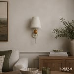 Bordo Keten Şerit Kumaş Başlık Ahşap Top Detaylı Kablosuz Pilli Aplik