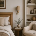 Bordo Keten Şerit Kumaş Başlık Ahşap Top Detaylı Kablosuz Pilli Aplik