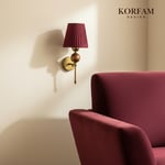Bordo Keten Şerit Kumaş Başlık Ahşap Top Detaylı Kablosuz Pilli Aplik