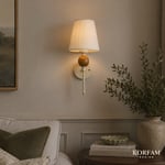 Bordo Keten Şerit Kumaş Başlık Ahşap Top Detaylı Kablosuz Pilli Aplik