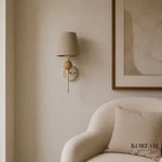 Bordo Keten Şerit Kumaş Başlık Ahşap Top Detaylı Kablosuz Pilli Aplik