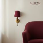Bordo Keten Şerit Kumaş Başlık Ahşap Top Detaylı Kablosuz Pilli Aplik
