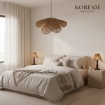 BREEZE Modeli Avize & Abajur Set - Hasır El Yapımı Bohem Avize 2'li Ahşap Ayaklı Rustik Abajur Set