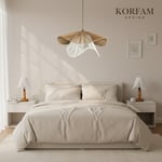 BREEZE Modeli Avize & Abajur Set - Hasır El Yapımı Bohem Avize 2'li Ahşap Ayaklı Rustik Abajur Set