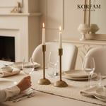Dekoratif Pirinç Eskitme Gold 2'li Şamdan Mumluk Seti
