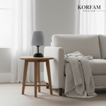 Gri Keten Kumaş Pilli Masa & Gece Lambası