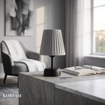 Gri Keten Kumaş Pilli Masa & Gece Lambası