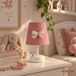 Gül Kurusu Pembe Keten Kumaş Kız Çocuk Odası Pilli Masa & Gece Lambası