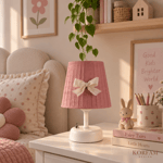 Gül Kurusu Pembe Keten Kumaş Kız Çocuk Odası Pilli Masa & Gece Lambası