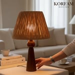 Kahverengi Rafya Başlıklı Ahşap Abajur