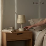 Krem Hasır Görünümlü Başlık Kablosuz Pilli Masa & Gece Lambası