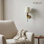 Krem Keten Şerit Kumaş Başlık Ahşap Top Detaylı Kablosuz Pilli Aplik