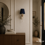 Krem Keten Şerit Kumaş Başlık Ahşap Top Detaylı Kablosuz Pilli Aplik