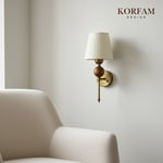 Krem Keten Şerit Kumaş Başlık Ahşap Top Detaylı Kablosuz Pilli Aplik