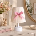 Krem & Pembe Keten Kumaş Kız Çocuk Odası Pilli Masa & Gece Lambası