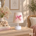 Krem & Pembe Keten Kumaş Kız Çocuk Odası Pilli Masa & Gece Lambası