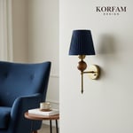 Lacivert Keten Şerit Kumaş Başlık Ahşap Top Detaylı Kablosuz Pilli Aplik