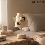 VERONA - Krem Keten Kumaş Beyaz Gül Motifli Pilli Masa & Gece Lambası
