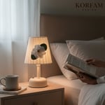 VERONA - Krem Keten Kumaş Beyaz Gül Motifli Pilli Masa & Gece Lambası