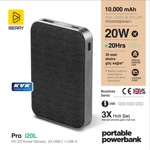 iBerry İ20L 10.000 mAh 20W Çıkışlı Powerbank - Taşınabilir Hızlı Şarj Cihazı - Siyah