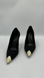 Siyah Nubuk Gold Stiletto