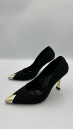 Siyah Nubuk Gold Stiletto