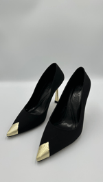 Siyah Nubuk Gold Stiletto