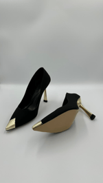 Siyah Nubuk Gold Stiletto