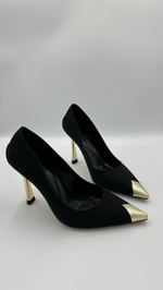 Siyah Nubuk Gold Stiletto