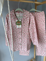 %100 Coton Çiçekli Kız Çocuk Pembe Pijama Takımı