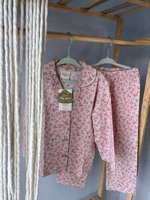 %100 Coton Çiçekli Kız Çocuk Pembe Pijama Takımı