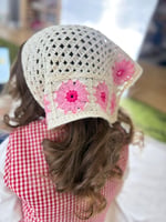 Bohem Örme Pembe Çiçek Figürlü Pamuklu Bohem Bandana