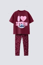 Bordo Kalp Detaylı Stitch Takım