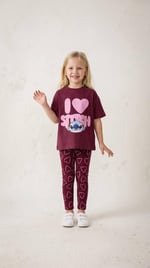 Bordo Kalp Detaylı Stitch Takım