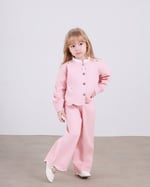 Gabardin Papatya Nakışlı Pembe Takım 