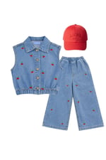 Kiraz Detaylı Denim Takım