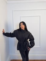 Belden Kuşaklı Dik Yaka Ceket