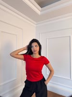 Kayık Yaka Düz Crop 