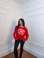 Kayık Yaka London Baskılı Sweatshirt