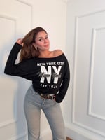 Kayık Yaka New York baskılı Sweatshirt 