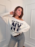 Kayık Yaka New York baskılı Sweatshirt 