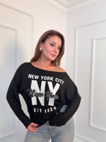 Kayık Yaka New York baskılı Sweatshirt 