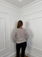 Köpek Baskılı / Nakışlı Çizgili Sweatshirt