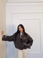 Oversize Deri Bomber Ceket