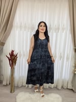 İKM BUTİK Viskon Askılı Füme Batik  cepli Likralı Elbise