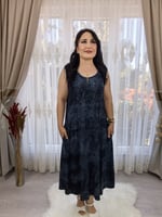İKM BUTİK Viskon Askılı Füme Batik  cepli Likralı Elbise