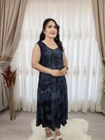 İKM BUTİK Viskon Askılı Füme Batik  cepli Likralı Elbise