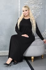 İKM BUTİK Viskon Kumaş Düz Siyah Uzun Elbise